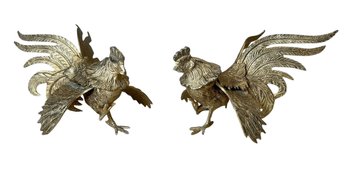 Pair Vintage Brass Plated Fighting Roosters