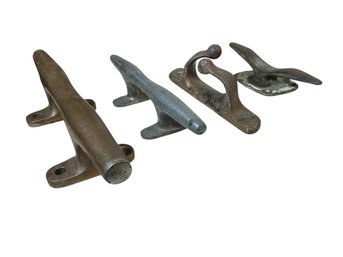 Four Antique Or Vintage Odd Boat Cleats Various Metals Steel And Brass