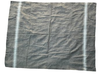 Vintage Gray Wool Blanket With White End Stripes