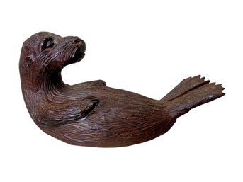 Heavy Wood Carved Otter Or Seal Statue