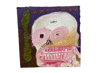 Jon Sarkin (1953-2024) Mixed Media Painting On Album Cover Of Skull Outsider Art Signed And Dated