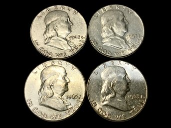 Four 1963 Benjamin Franklin Half Dollars 90 Percent Silver