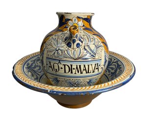 Massive Italian Faience Wash Basin And Water Jug Aqua Di Malva