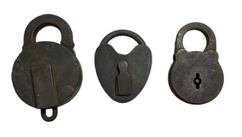Three Antique Brass Padlocks One Heart Form One Made By Ames Sword Company Chicopee MA 1882