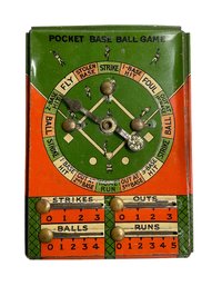 Vintage 1930 Baseball Tin Litho Toy Pocket Base Ball Game By Bar Zim Toy MFG Co Inc