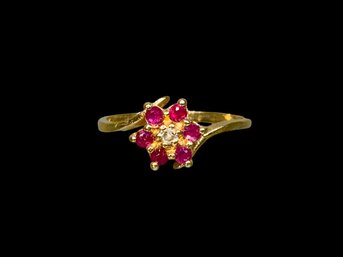 14K Gold Vintage Flower Ring Ruby? And Diamond