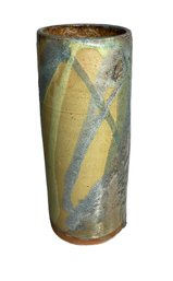 Mid Century Modern Style Glazed Heavy Pottery Vase Signed CS