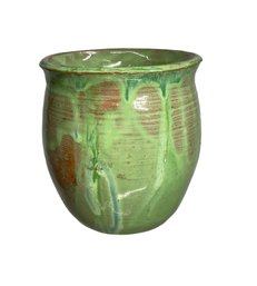 Vintage Green Glazed Small Redware Vase Unsigned