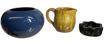 Three Pieces Of Vintage Art Pottery Bowl Jug And Ashtray