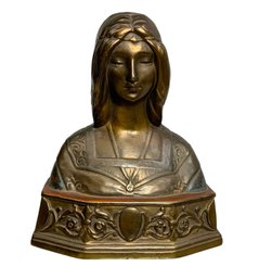 Antique Bronze Clad Bookend Made By Pompeian Bronze Company Of A Bust Of Beatrice