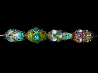 Four Boho Art Glass Lamp Work Beads Intricate Designs