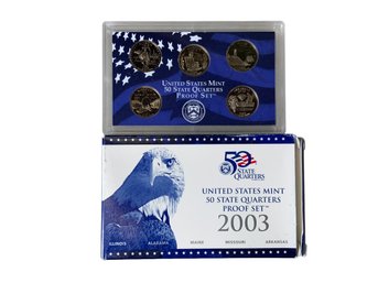 United States Mint 50 State Quarters Proof Set 2003 Illinois Alabama Maine Missouri Arkansas
