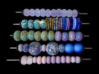 60 Lamp Work Glass Beads Hand Made Purple And Blue