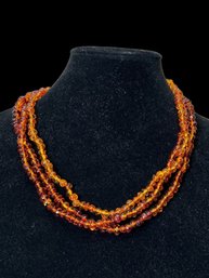 Three Strand Authentic Amber Beaded Necklace