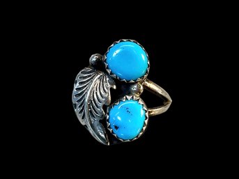 Turquoise And Sterling Native American Two Stone Ring