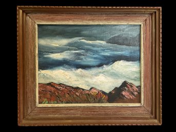 Indistinctly Signed Oil On Wood Of Seascape Dated 1960 Abstract Expressionist Style