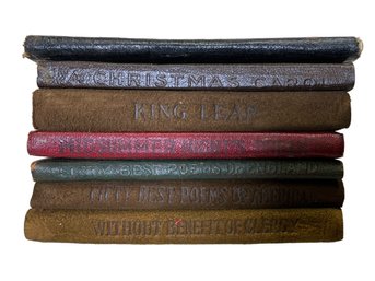 Collection Of 7 Unique Leather Bound Little Library Books