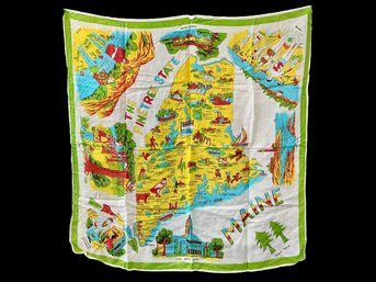 Large Vintage Silk Scarf Maine Map