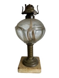 Antique 19th C. Whale Oil Lamp With Brass And Marble Base