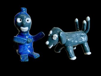 Pair Of Strange Ceramic Characters Dog With Three Tails