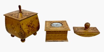 Antique Swedish  Pyrography Desk Set Cover Box Puzzle Box And Ink Blotter