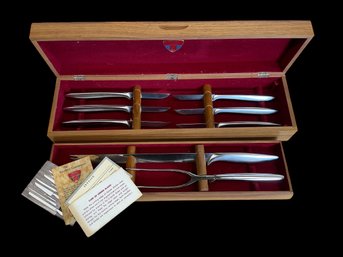 Vintage Mid Century Modern Gerber Legendary Blades Carving Meat Set Eight Pieces In Walnut Box Snickersnee