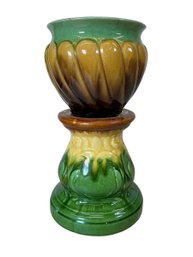 Antique Majolica Jardiniere And Pedestal