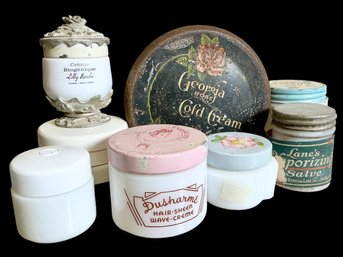 Batch Of Antique And Vintage Containers Beauty Cream Etc