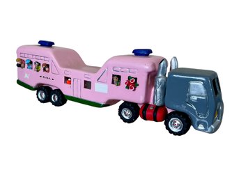 Detailed Pink Ceramic Cuban Bus Sculpture With Passengers