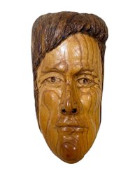 Midcentury Carved Wood Sculpture Mans Face