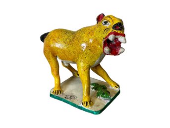 Painted Clay Jaguar Sculpture