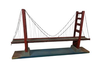 Vintage Folk Art Painted Wood And Wire Model Of The Golden Gate Bridge San Francisco 32 Inches Long