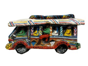 Large Vintage Haitian Folk Art Papier Mache Bus Sculpture