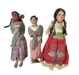 Three Vintage Native American Cloth Dolls