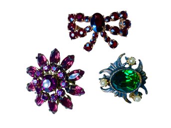 Trio Of Vintage Rhinestone Brooches