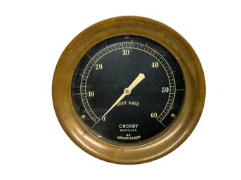 Vintage Nautical Brass Test Gauge Made By Crosby Of Boston MA