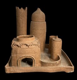 Middle Eastern Terra Cotta Village Form Planter Or Bird Feeder