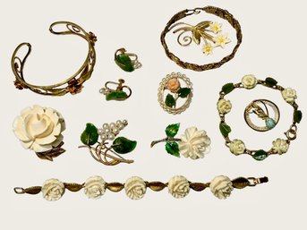 1960s Floral Jewelry Carved Roses Jewelry Collection