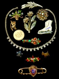 Vintage Midcentury Brooches Lot Rhinestones Etc