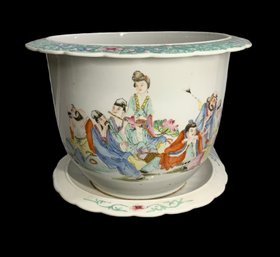 1930s Vintage Chinese Famille Rose Planter And Under Tray