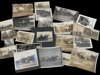 Antique Travel Photo Lot Jalopies, Trains, Motorcycles, Buggies Etc