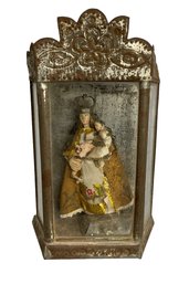 Vintage Mexican Retablo Mary And Jesus Tin And Glass