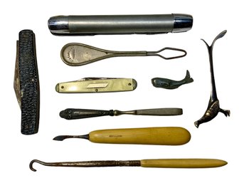 Lot Of Pocket Knives, Tools And 1960s Homart Pen Flashlight!