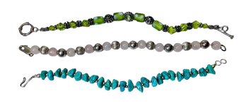 Trio Of Beaded Bracelets With Sterling And Natural Stones