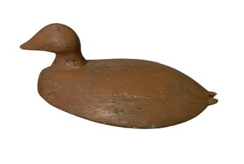 Antique Primitive Hand Carved Working Duck Decoy In Old Ochre Paint