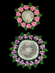 Two Crocheted Floral Doilies Cotton