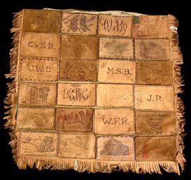 Folk Art Quilt Of Antique Leather Postcards