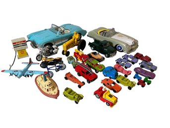 Lot Of Vintage Toy Cars Trucks BMX Etc Matchbox 1970s Tootsietoy Road Champs Peanuts 1950s Tin Roadster Etc