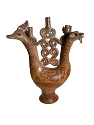 Huge Four Headed Terracotta Candelabra Made In Mexico Llama Cow Bird And Goat Head