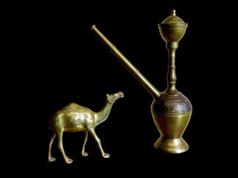 Bronze Pipe Hookah And Decorative Camel